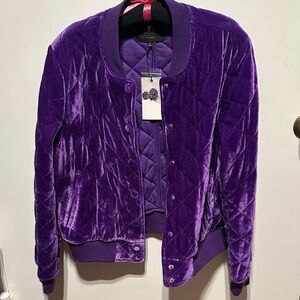 NWT 7 For All Mankind Women Buttoned Purple Quilted Velvet Bomber Jacket Sz L